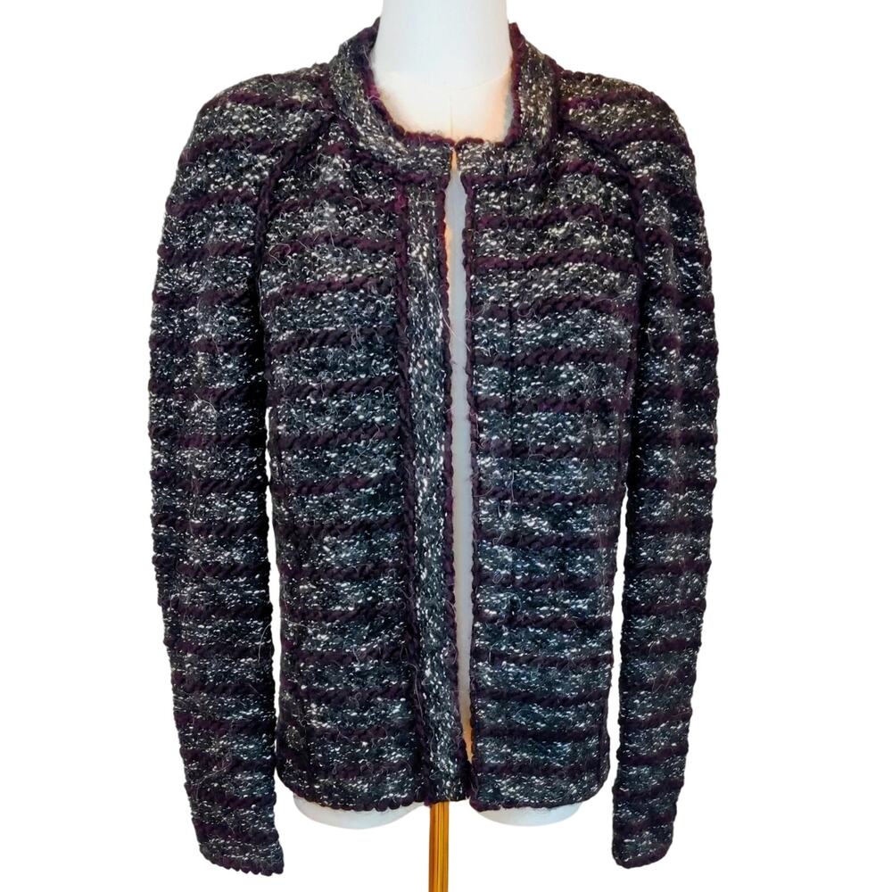 Isabel Marant Etoile Striped Wool Boucle Lona Jacket Black/Purple Size 38